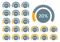 Percent chart set. Percentage gauge meter for business infographics. Loading speedometer with progress bar. Vector illustration.